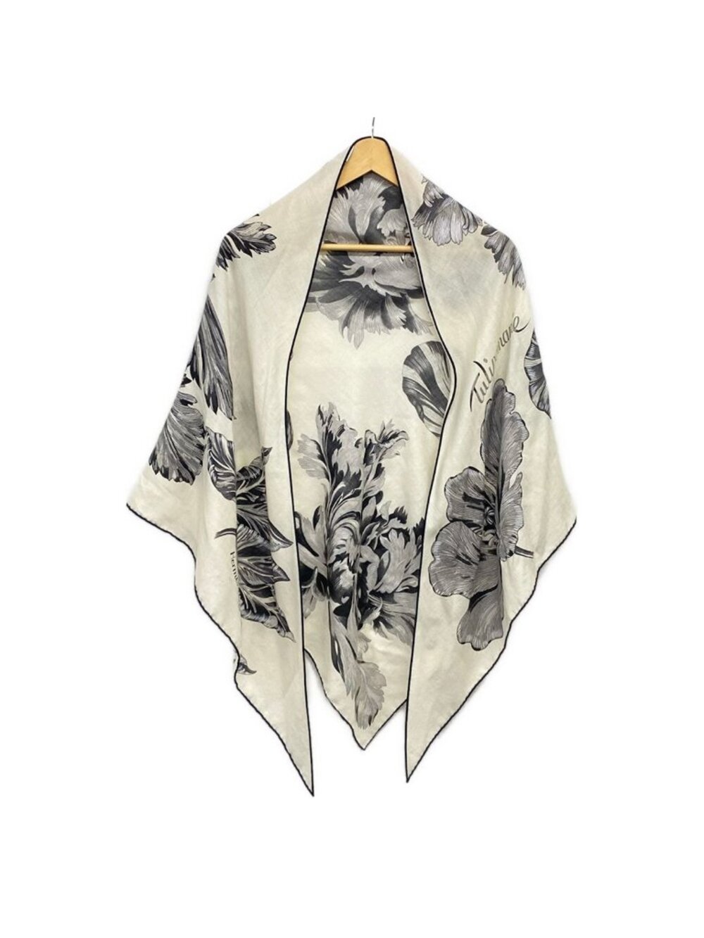 Hermes Shawl Triangle Jean Ivory Black Tulipomanie Cashmere Silk Scarf
